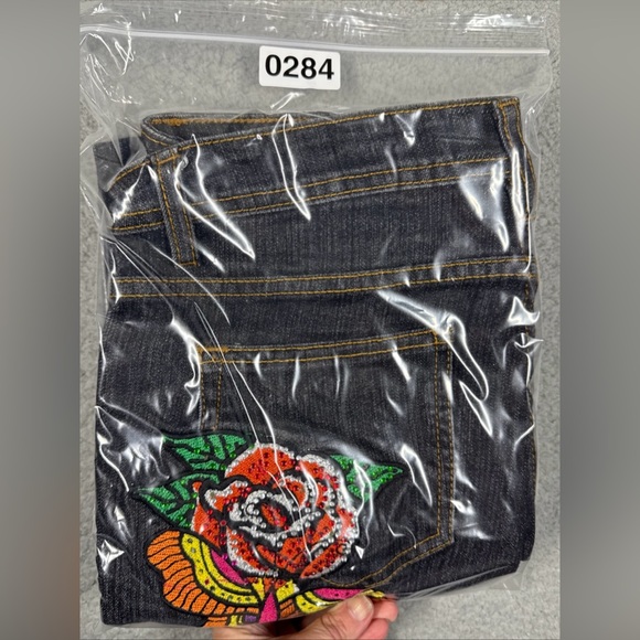 Soho Babe Love Life Women Blue Denim Jeans 7 Beautiful Multi Colored Patchwork - Picture 15 of 15